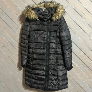 Nanette Lepore Women's Camo Puffer Coat Faux Fur Trim Hooded Winter M